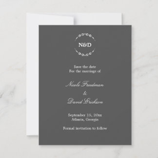 Anúncio de casamento monograma de cinza simples em