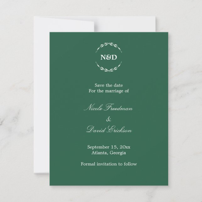 Anúncio de casamento monograma de grinalda simples (Frente)