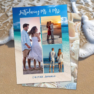 Anúncio de Casamento na Praia Tropical com Três Fo