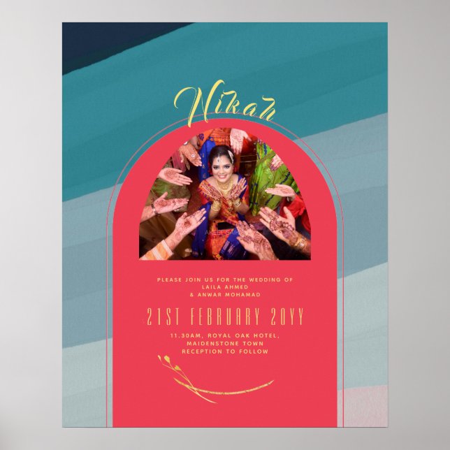 Anúncio de casamento NIKAH Foto Poster de ouro ver (Frente)