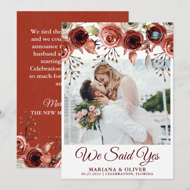 Anúncio de Casamento Outono Mix Floral Aquarela (Frente/Verso)