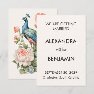 Anúncio de Casamento Peacock Botanical Vintage N