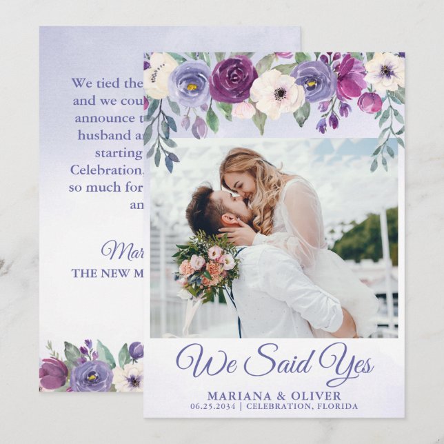 Anúncio de Casamento Periwinkle Fuchsia Floral (Frente/Verso)