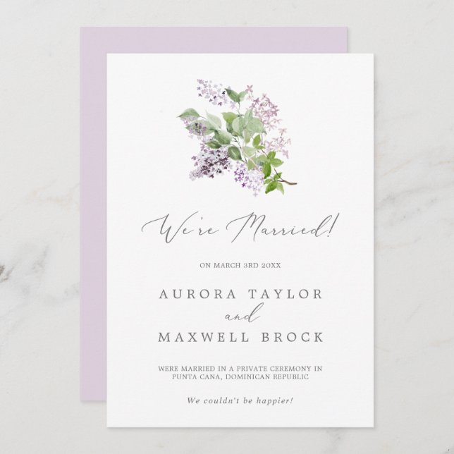 Anúncio de Casamento Rústico Lilás (Frente/Verso)