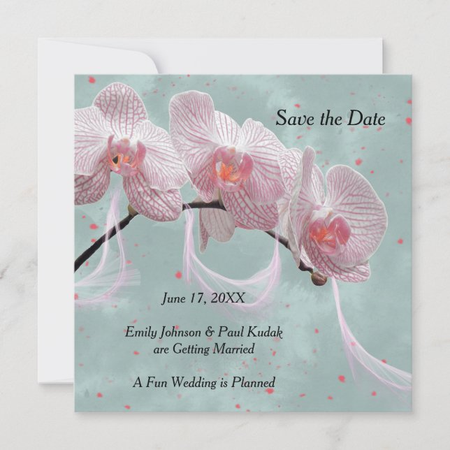 Anúncio de casamento Salve a Data Rosa & Azul Turq (Frente)