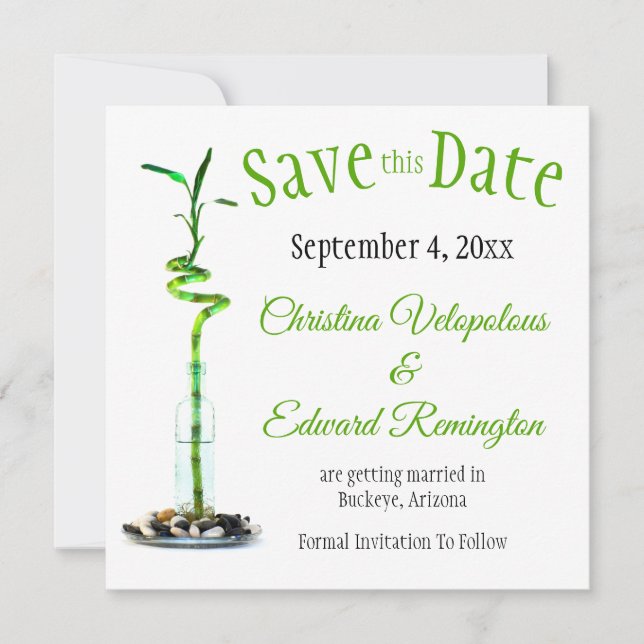 Anúncio de casamento Save The Date Bambu da Sorte (Frente)