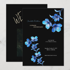 Anúncio de Casamento Secreto Floral Preto e Azul T