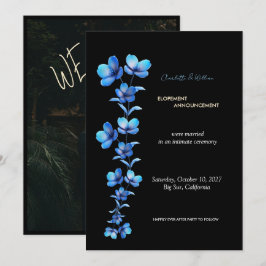 Anúncio de Casamento Secreto Floral Preto e Azul T