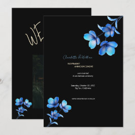 Anúncio de Casamento Secreto Floral Preto e Azul T