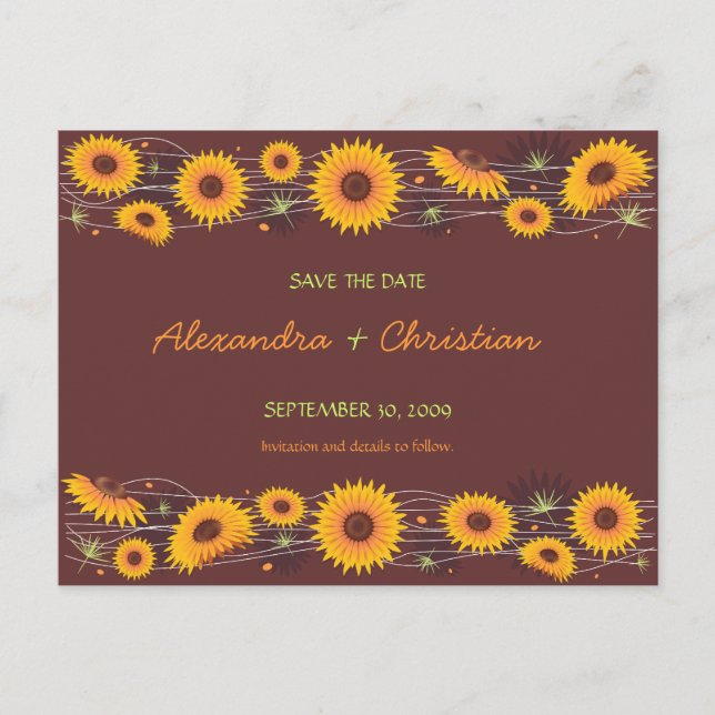 Anúncio de Casamento Sunflowers Save the Date 2 (Frente)