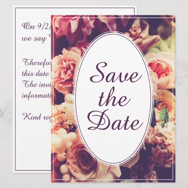 Anúncio de Casamento vintage Elegante, Motif Flor (Frente/Verso)