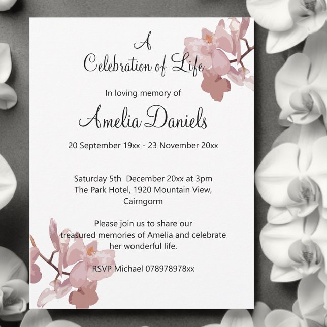 Anúncio de Celebração da Vida da Orquídea Rosa (Criador carregado)