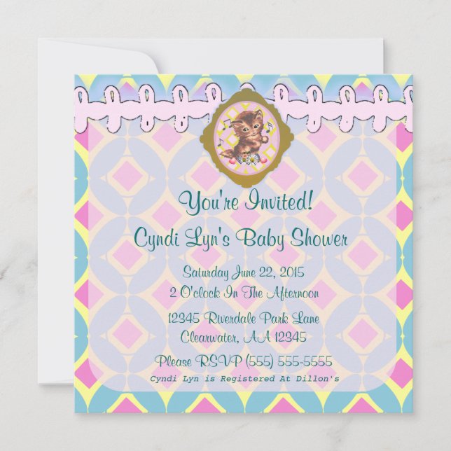 Anúncio de Chá de fraldas de Kitten Adorável - (Frente)