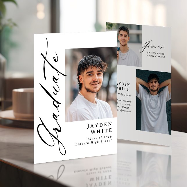 Anúncio de Conclusão de Curso com Foto e Caligrafi (Modern Calligraphy Photo Graduation Announcement)