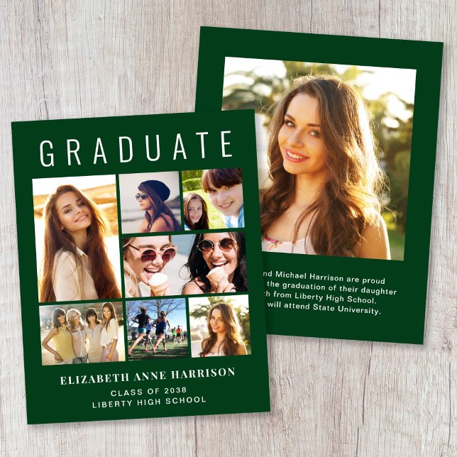Anúncio de Conclusão de Curso em Colagem de Fotos  (Photo Collage Green Budget Graduation Announcement)
