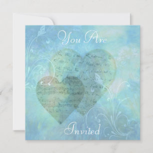 Anúncio de Convite Azul para Corações e Borboletas