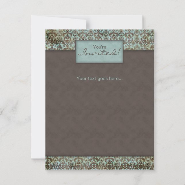 Anúncio de Convite Damask Marrom Turq 5 (Frente)