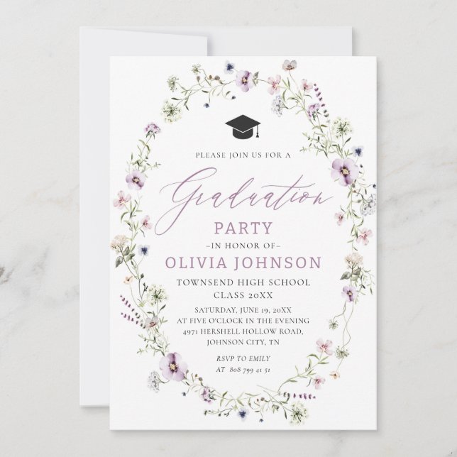 Anúncio de Convite para Graduação de Flores Selvag (Frente)