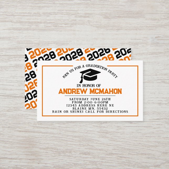 Anúncio de Convite para Graduação em Laranja Preto (Orange & Black Mini Graduation Invitations for friends, classmates, teammates or announcement insert)