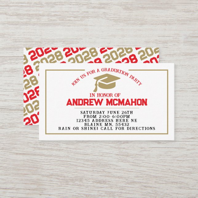 Anúncio de Convite para Graduação Vermelho e Doura (Red & Gold Mini Graduation Invitations for handing out to Friends and Classmates to come !)