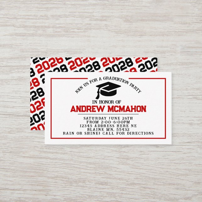 Anúncio de Convite para Graduação Vermelho e Preto (Red and Black Mini Invitation for Friends or Open House Insert for Announcements)
