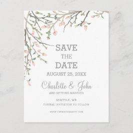 Anúncio de data de casamento com floral rosa em fl