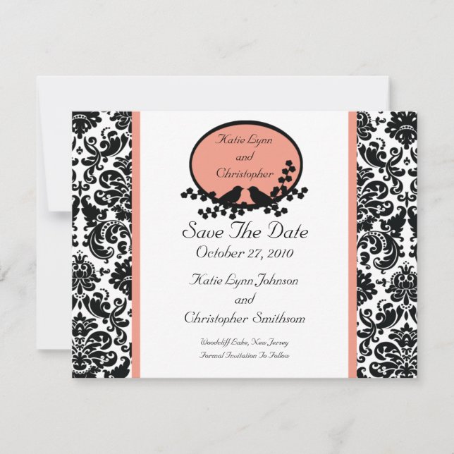 Anúncio de Data de Casamento Damask & Birds (Frente)