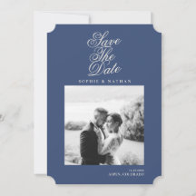 Anúncio de Data de Casamento em Foto com Azul Nava