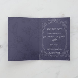 Anúncio de Data de Casamento Floral Azul Marinho V