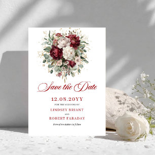 Anúncio de Data de Casamento Floral Borgonha Vinta