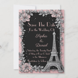Anúncio de Data de Casamento Rosa Bege Vintage Par