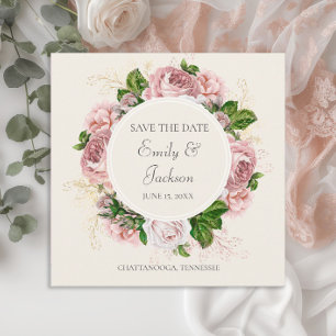 Anúncio de Data de Casamento Vintage Rosa Floral C
