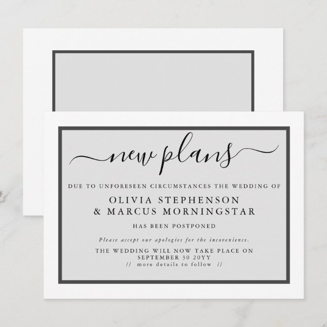 Anúncio de Evento Adiado Modernamente Novos Planos (Frente/Verso)