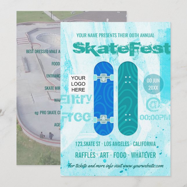Anúncio de evento de skate adicione foto e logotip (Frente/Verso)