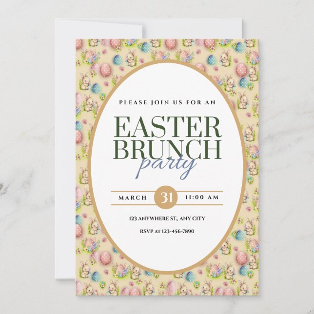 Anúncio de Festa de Brunch de Páscoa Elegante (Frente)