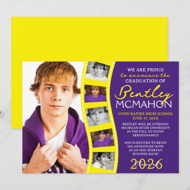 Anúncio de Formando de Fita de Foto Púrpura e Amar (Frente/Verso)