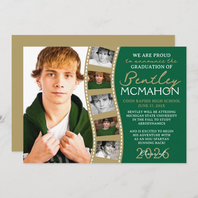 Anúncio de Formando de Foto em Verde e Bronze (Frente/Verso)