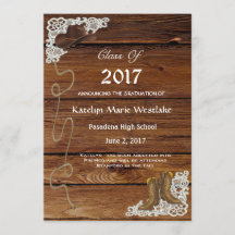 Anúncio de Formatura 20XX Madeira, Botas e Laço