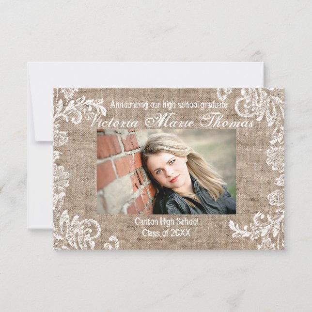 Anúncio de Formatura 3x5 Burlap & Lace (Frente)