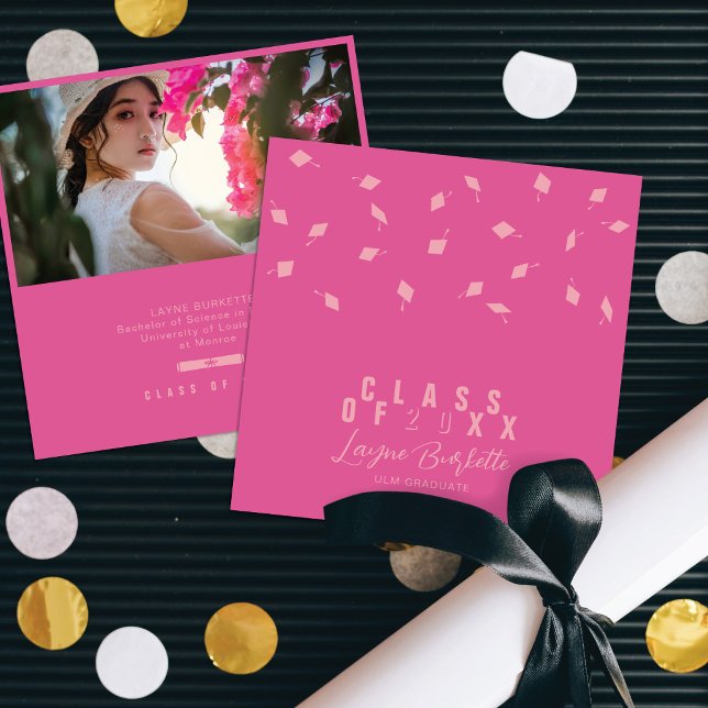 Anúncio de Formatura Cap Toss Rosa e Rosado (Criador carregado)