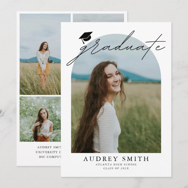 Anúncio de Formatura com Arco Boho Moderno 6 Fotos (Frente/Verso)