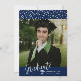 Anúncio de Formatura com Confetes Prata e Azul-Nav