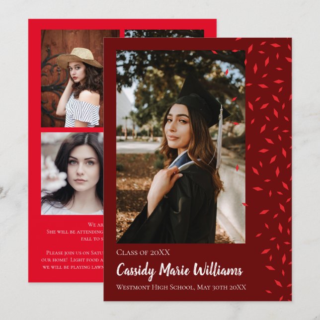 Anúncio de Formatura com Confetes Vermelho Marrom (Frente/Verso)