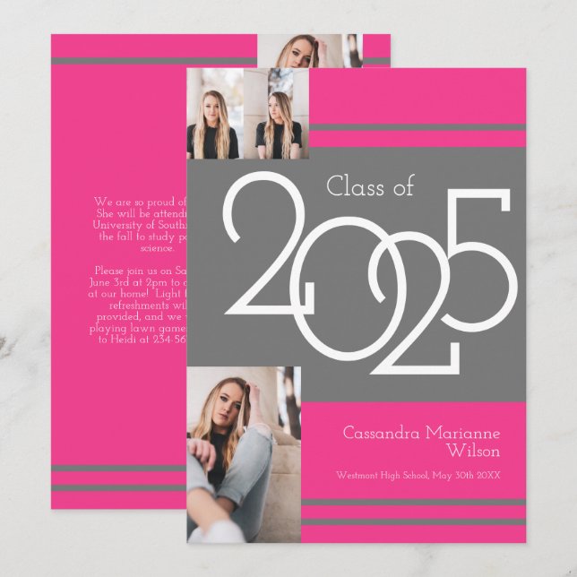 Anúncio de Formatura com Cores Escolares Cinza e R (Frente/Verso)