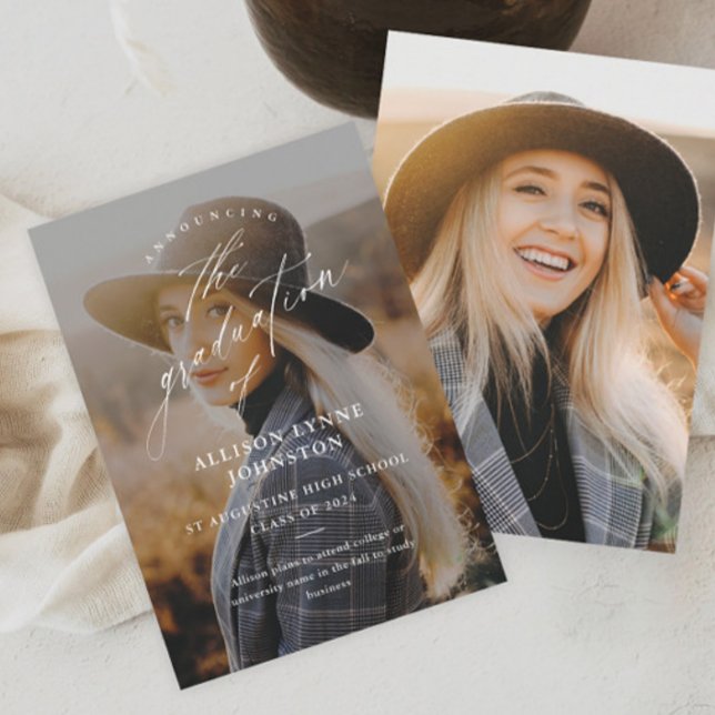 Anúncio de Formatura com Elegant Script 2 Foto (Criador carregado)