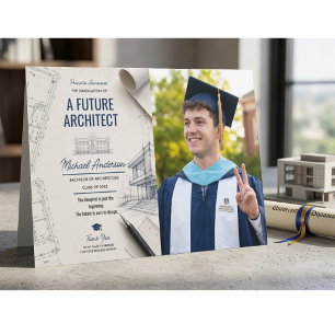 Anúncio de Formatura com Foto de Projeto Arquitetô