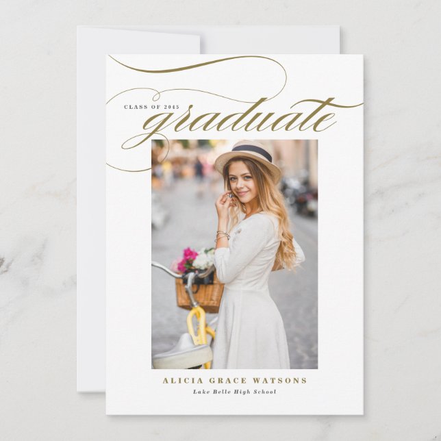 Anúncio de Formatura com Foto e Caligrafia Elegant (Frente)