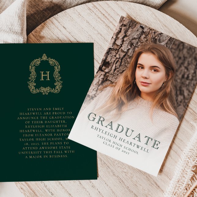 Anúncio de Formatura com Foto em Verde e Dourado M (Criador carregado)