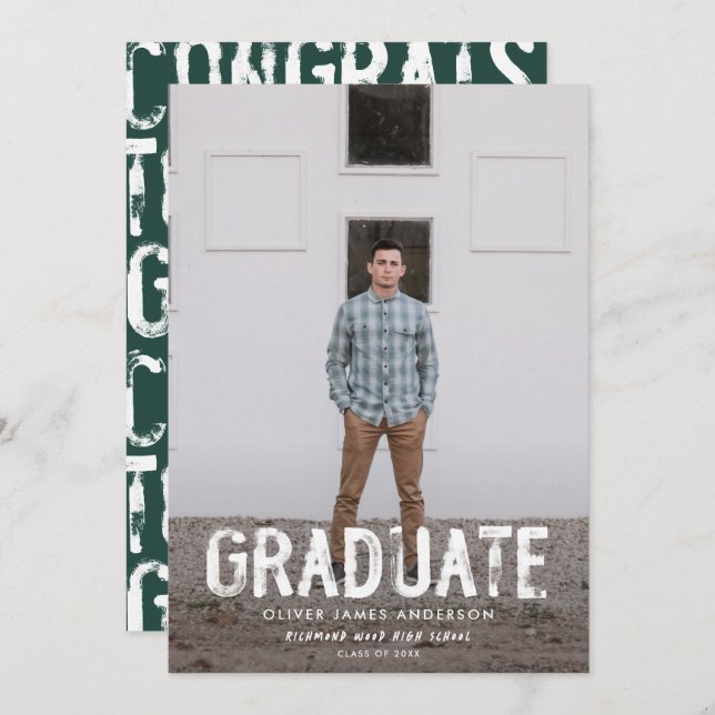 Anúncio de formatura com foto moderna e esverdeada (Frente/Verso)