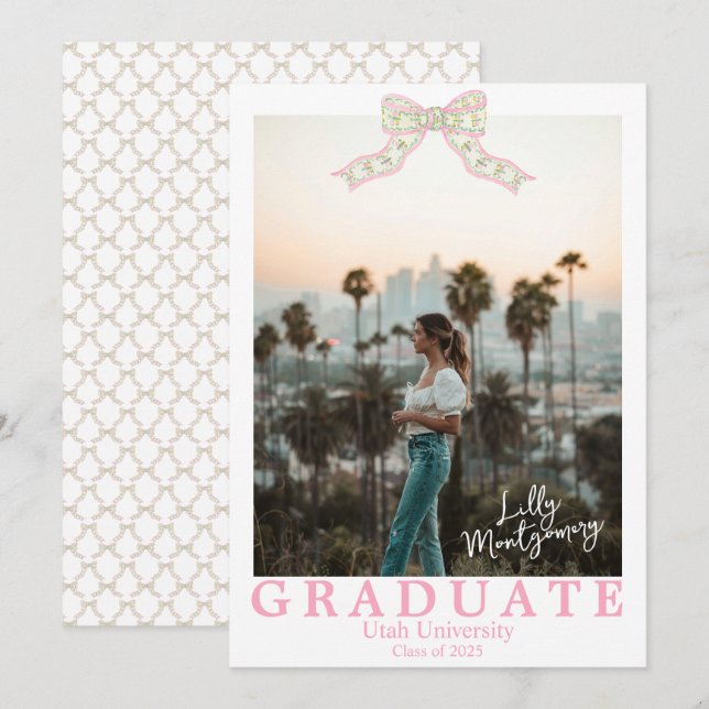 Anúncio de Formatura com Laço Chinoiserie Coquette (Frente/Verso)